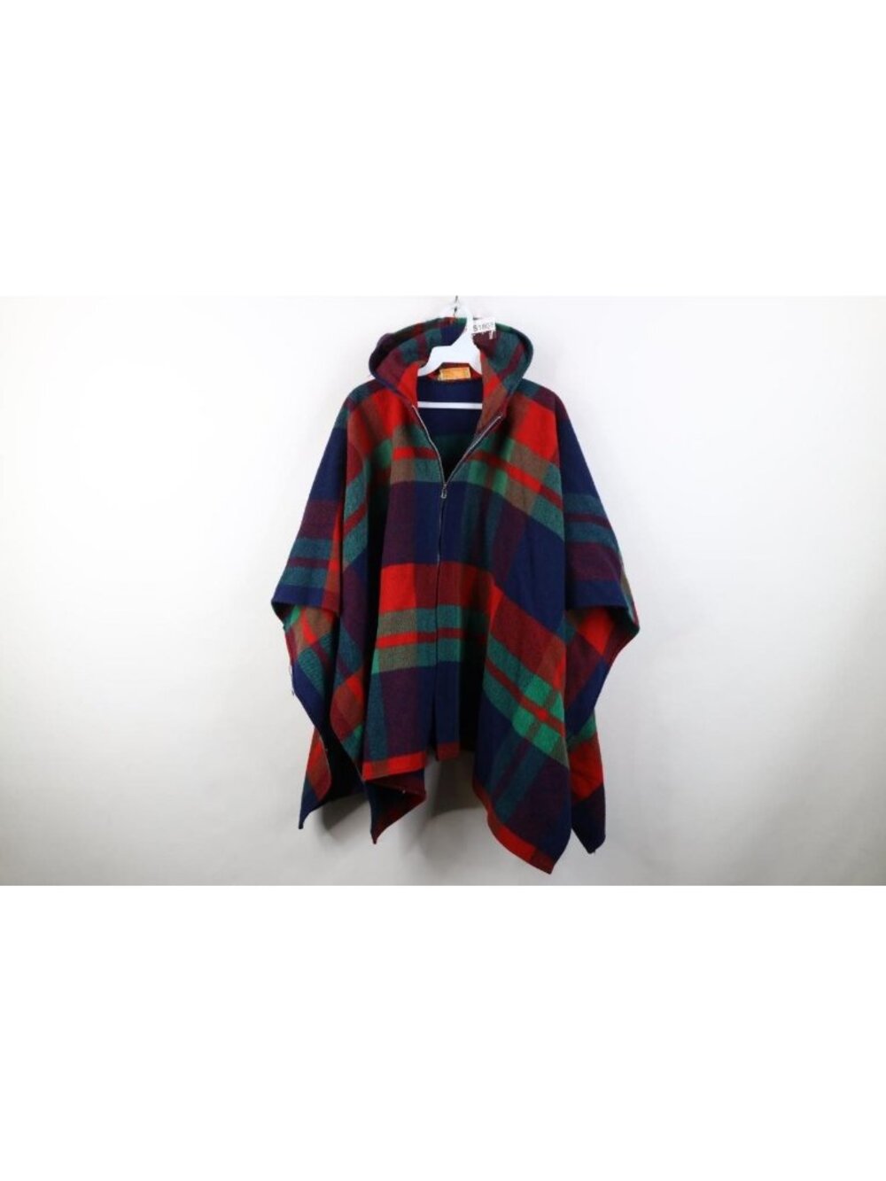 Vtg 60s 70s Boho Chic Hippy Womens OSFA Hooded Wool Blanket Poncho Jacket USA